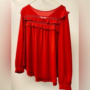 LOFT Red Blouse with Ruffle Detail